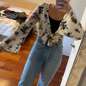 Tie front floral pattern top